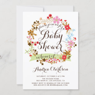 Colourful Autum Floral Wreath Fall Baby Shower Invitation