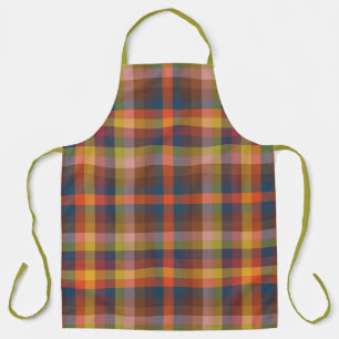 Colourful Autumn And Winter Chequered Stripes Apron