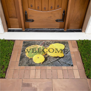 Colourful Autumn Aspen Leaves Rustic Custom Doormat