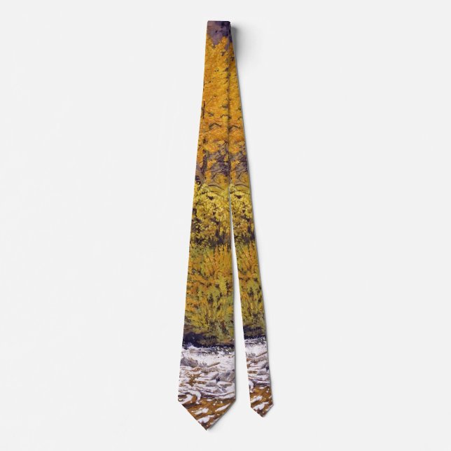 Colourful Autumn Aspens in Yellow Violet Orange Tie (Front)