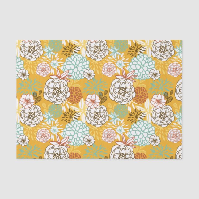 Colourful Autumn Blooms Pattern Tissue Paper (Front)