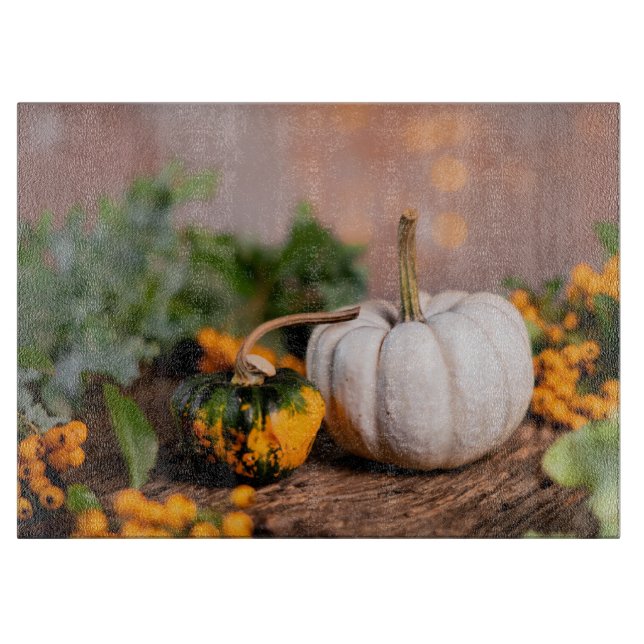 Colourful Autumn Bounty White Pumpkin Cutting Board (Front)