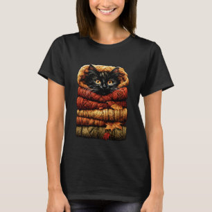 Colourful Autumn Cat Resting with Fall Leaves Cosy T-Shirt