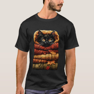 Colourful Autumn Cat Resting with Fall Leaves Cosy T-Shirt