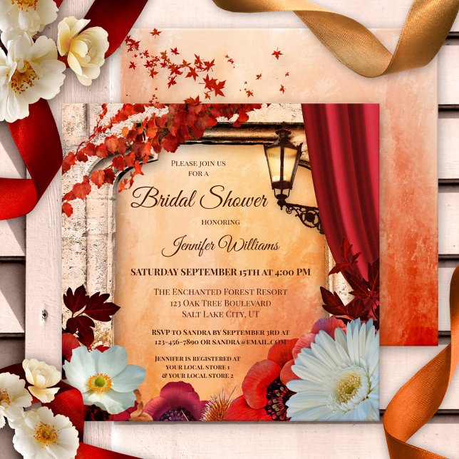 Colourful Autumn Classic Floral Bridal Shower Invitation (Italian fall bridal shower invitation featuring festive flowers on a classic Mediterranean design)