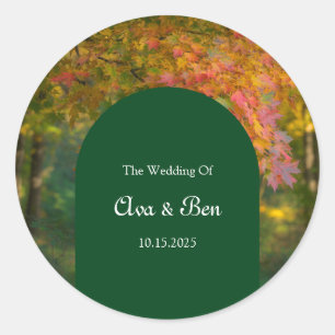 Colourful Autumn Day Wedding Classic Round Sticker