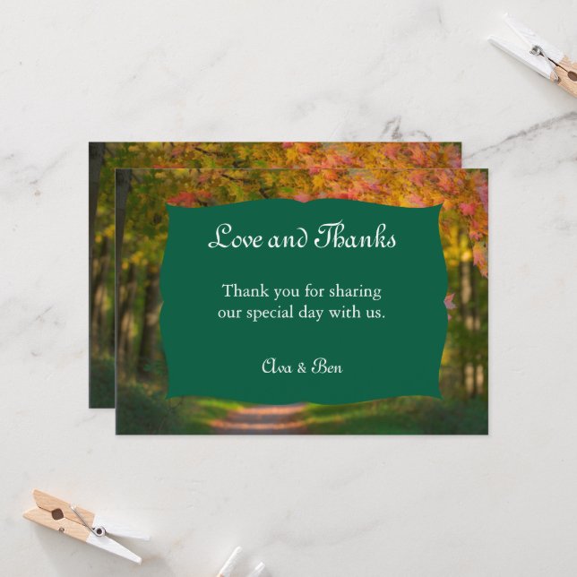Colourful Autumn Day Wedding Thank You Card (Front/Back In Situ)