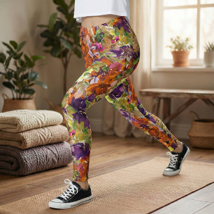 Colourful Autumn Fall Floral Pattern Leggings