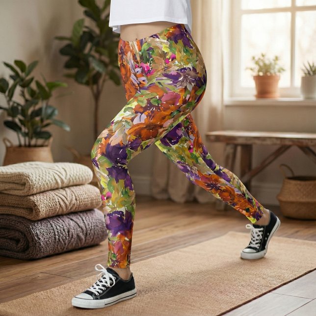 Colourful Autumn Fall Floral Pattern Leggings (Creator Uploaded)
