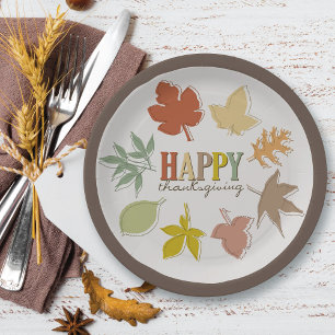 Colourful Autumn / Fall Leaves Happy Thanksgiving Paper Plate