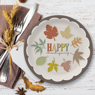 Colourful Autumn / Fall Leaves Happy Thanksgiving Paper Plate