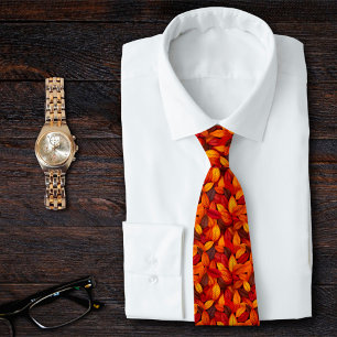 Colourful Autumn Fall Leaves Pattern Orange Tones Tie