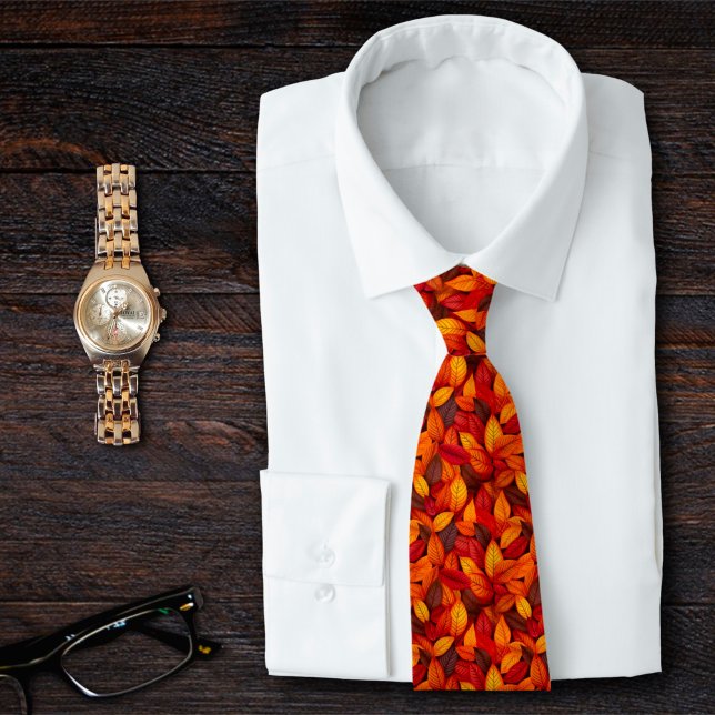 Colourful Autumn Fall Leaves Pattern Orange Tones Tie (Creator Uploaded)