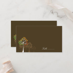 Colourful Autumn Fall Trees On Brown Wedding Party Place Card
