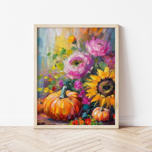 Colourful Autumn Floral and Pumpkins Poster (Creator Uploaded)