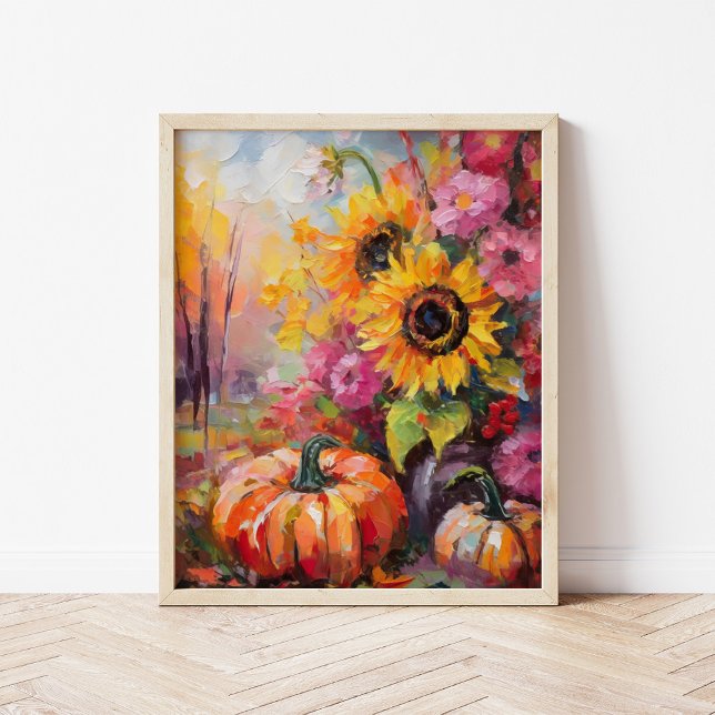 Colourful Autumn Floral and Pumpkins Poster (Creator Uploaded)