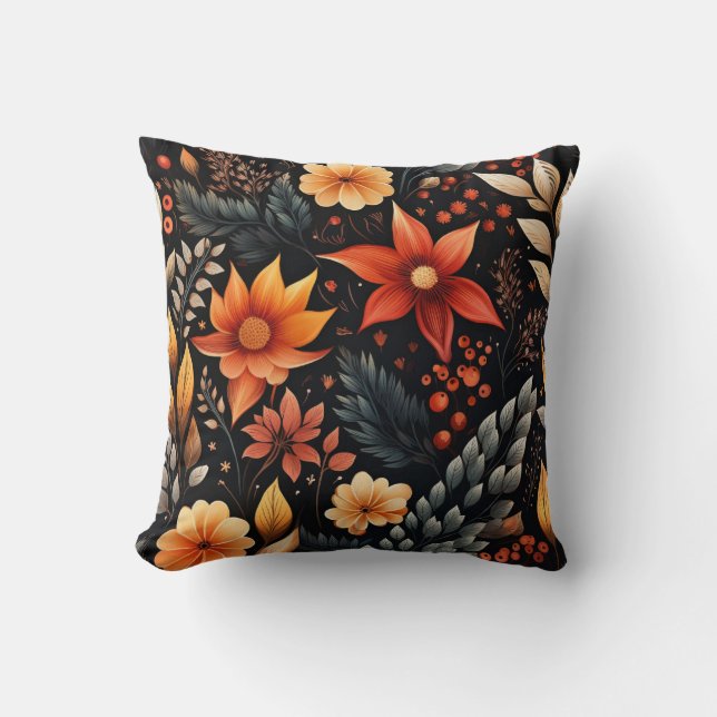 Colourful autumn flowers cushion (Front)