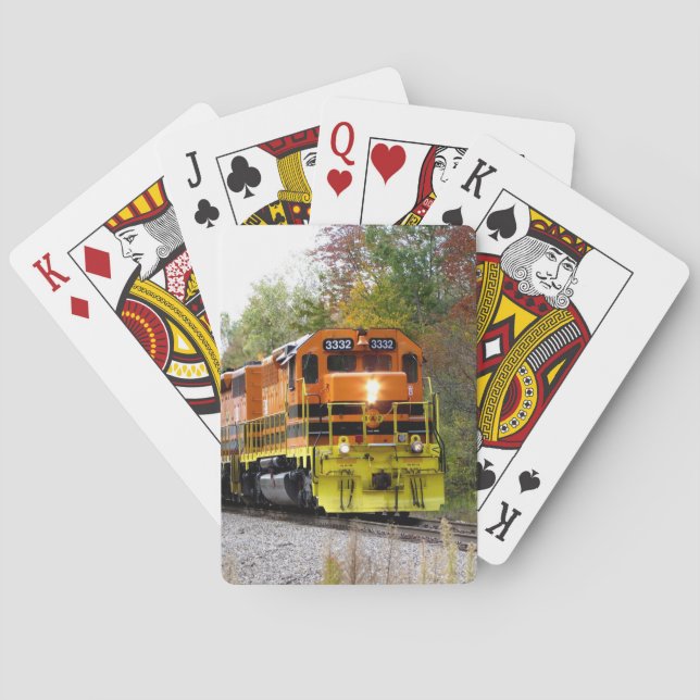 Colourful Autumn Foliage Diesel Locomotive Train Playing Cards (Back)
