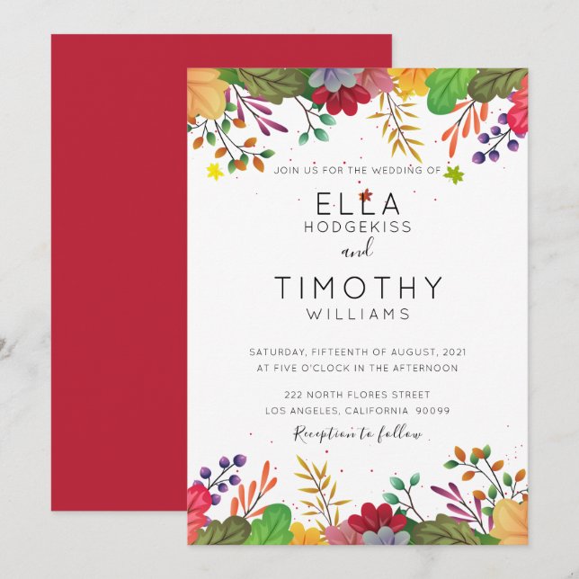 Colourful Autumn  foliage floral frame Invitation (Front/Back)