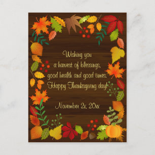 Colourful Autumn Foliage For Thanksgiving Invitation Postcard