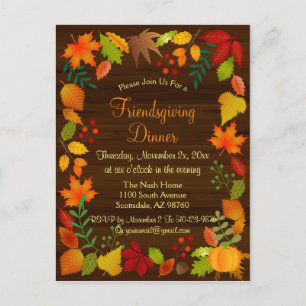 Colourful Autumn Foliage For Thanksgiving Invitation Postcard