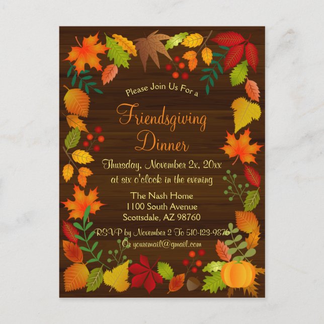 Colourful Autumn Foliage For Thanksgiving Invitation Postcard (Front)