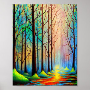 Colourful autumn forest path poster