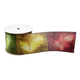 Colourful Autumn Grunge Leaves Satin Ribbon