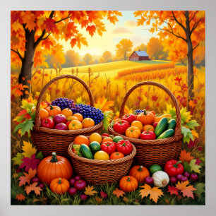 Colourful Autumn Harvest Baskets Poster