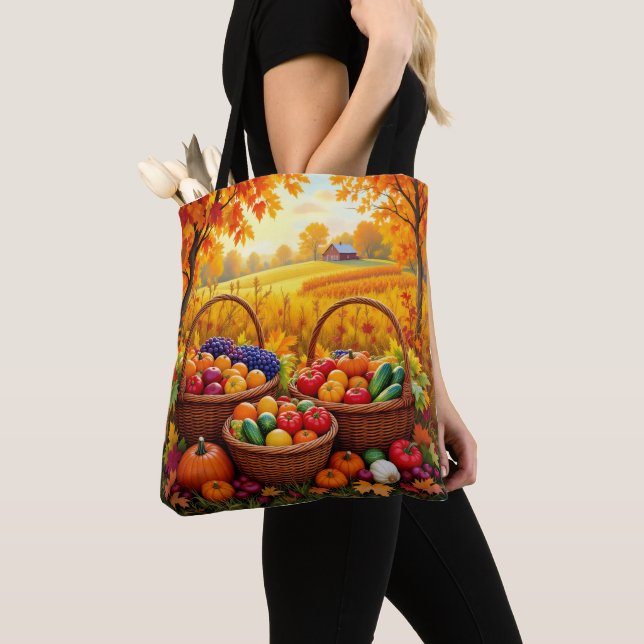 Colourful Autumn Harvest Baskets Tote Bag (Close Up)