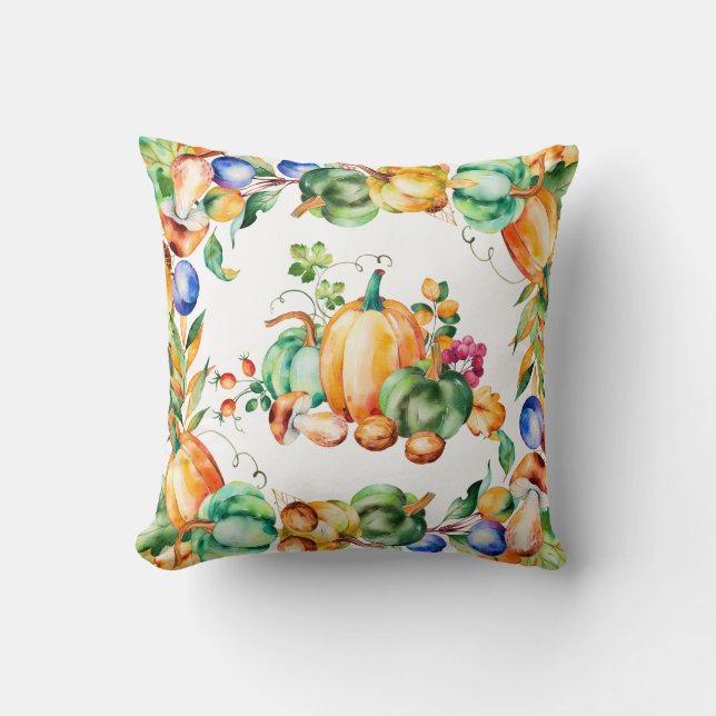 Colourful autumn harvest cushion (Front)