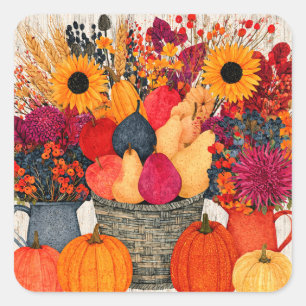 Colourful Autumn Harvest, vibrant colours, Square Sticker