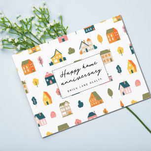 Colourful Autumn Houses Home Anniversary Postcard