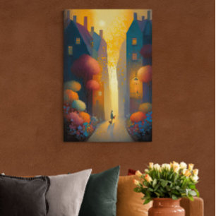 Colourful Autumn in Small Village AI Art Poster