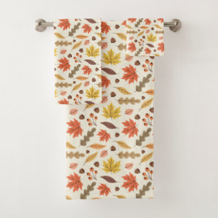Colourful Autumn Leaf Fall Pattern Bath Towel Set