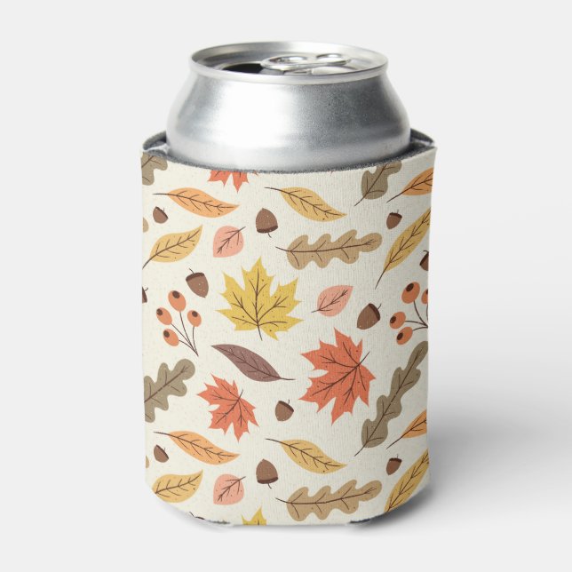 Colourful Autumn Leaf Fall Pattern Can Cooler (Can Front)