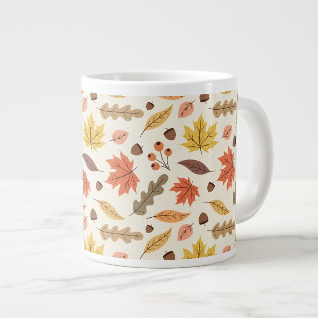 Colourful Autumn Leaf Fall Pattern Large Coffee Mug (Front Right)
