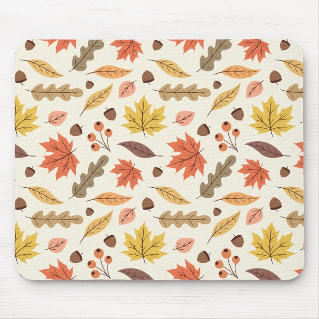 Colourful Autumn Leaf Fall Pattern Mouse Mat (Front)
