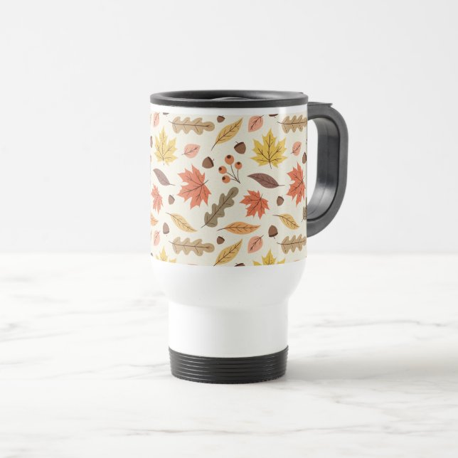 Colourful Autumn Leaf Fall Pattern Travel Mug (Front Right)