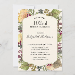 Colourful Autumn Leaves 102nd Birthday Party Invitation