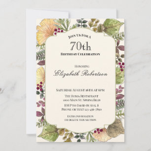 Colourful Autumn Leaves 70th Birthday Party Invitation