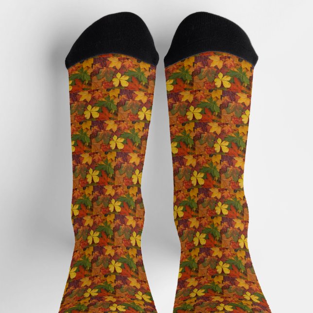 Colourful Autumn Leaves, Abstract Design Socks (Top)