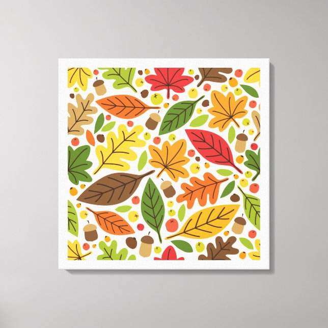 Colourful Autumn Leaves and Acorns Pattern Canvas Print (Front)