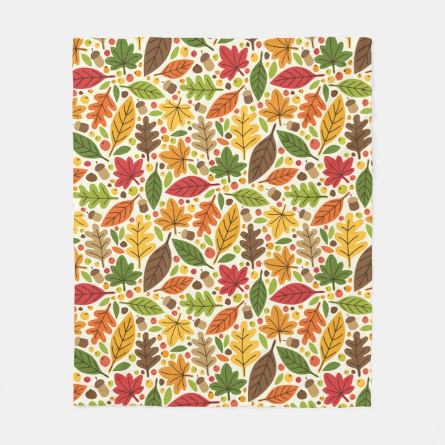 Colourful Autumn Leaves and Acorns Pattern Fleece Blanket (Front)