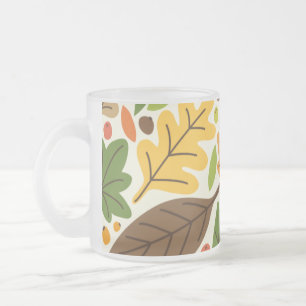 Colourful Autumn Leaves and Acorns Pattern Frosted Glass Coffee Mug