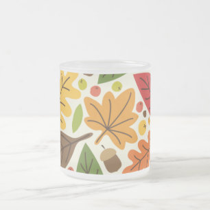 Colourful Autumn Leaves and Acorns Pattern Frosted Glass Coffee Mug