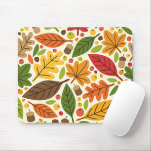 Colourful Autumn Leaves and Acorns Pattern Mouse Mat