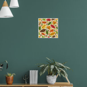 Colourful Autumn Leaves and Acorns Pattern Poster