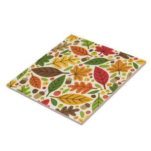 Colourful Autumn Leaves and Acorns Pattern Tile