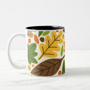 Colourful Autumn Leaves and Acorns Pattern Two-Tone Coffee Mug